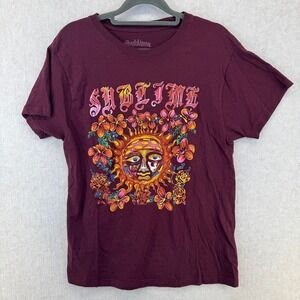 Sublime Unisex Large Sun Graphic T Shirt Burgundy 100% Cotton Short Sleeve